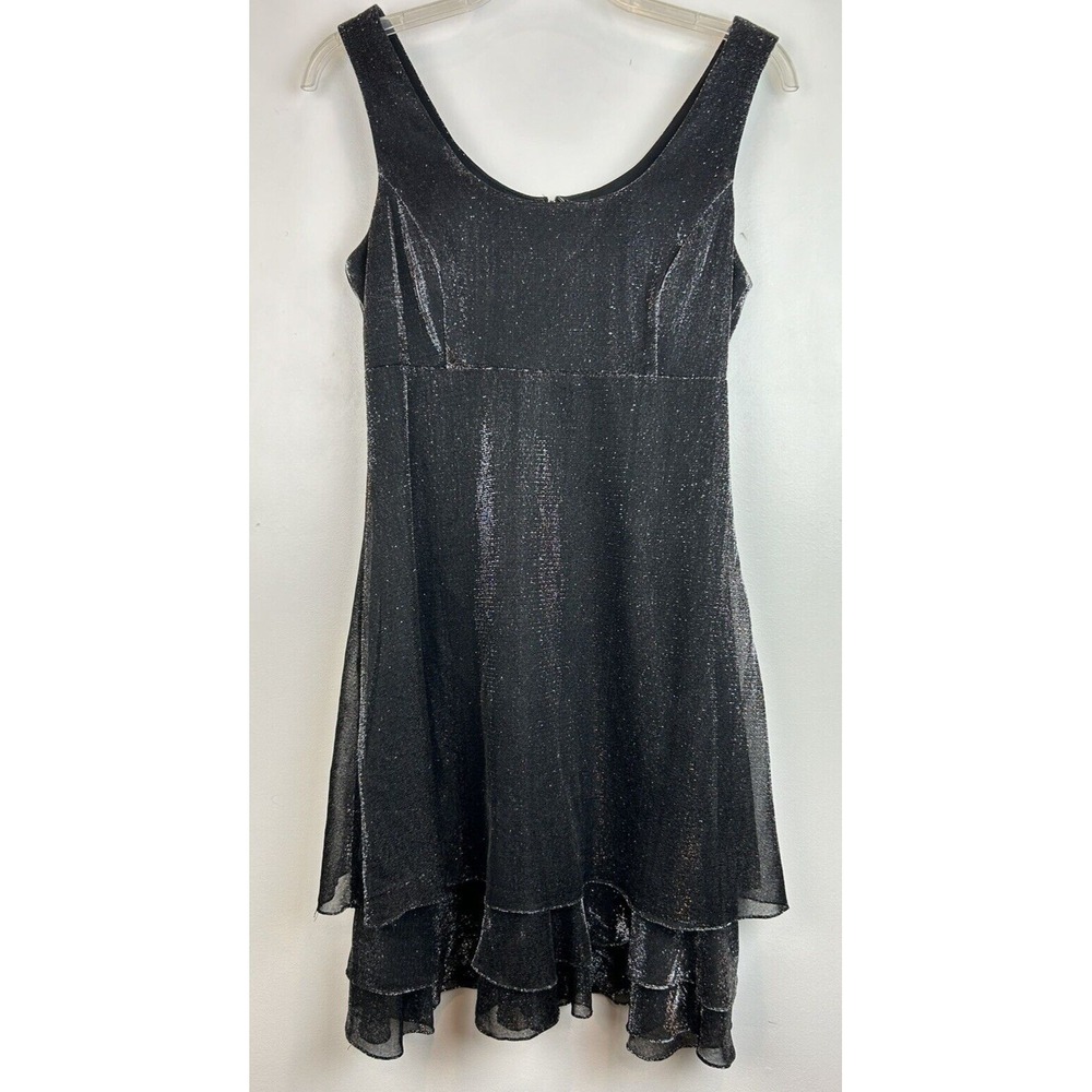 Vtg Party Dress 8 Empire Fairy Union Made Black Gray Silver Ruffle Holiday Read